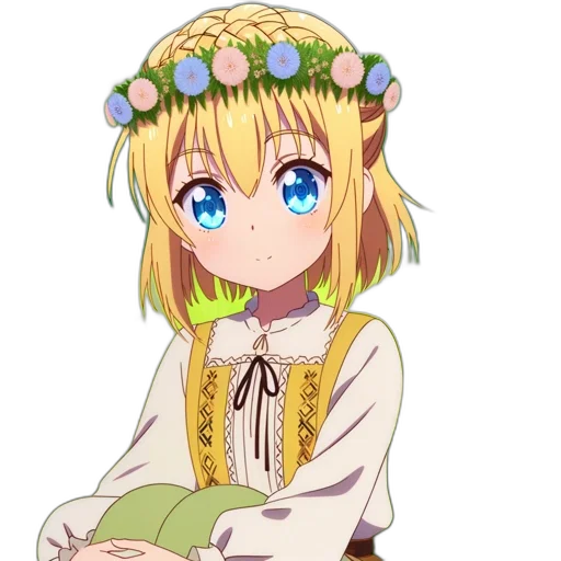 crown, flower, staff, dress, anime, pixel art, cartoon, fantasy art transparent PNG cut-out