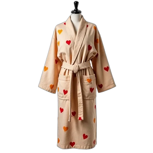dress, jacket, beige, robe, pattern, red, yellow, hearts transparent PNG cut-out