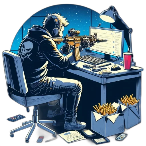 weapon, jacket, staff, concept art, pixel art, comic book art, cyberpunk, outer space transparent PNG cut-out