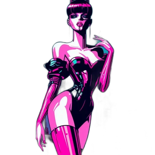 robot, dress, cyberpunk, concept art, comic book art, pixel art, neon lights, neon transparent PNG cut-out