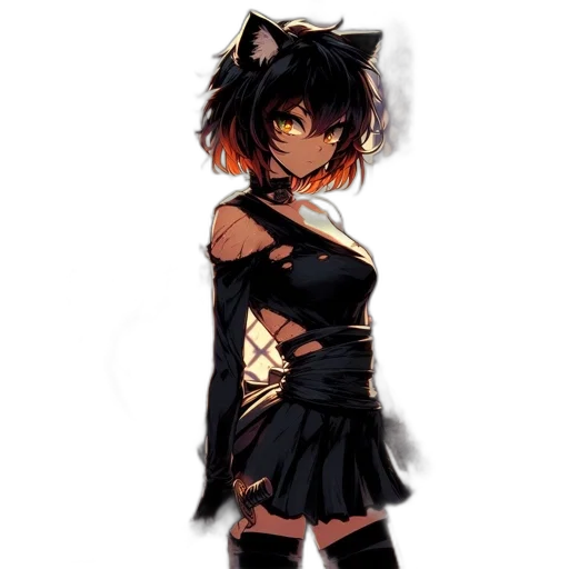 dress, staff, weapon, anime, pixel art, concept art, fantasy art, dark transparent PNG cut-out