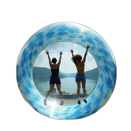 umbrella, photorealistic, 3d render, underwater, two, people, jumping, air transparent PNG cut-out