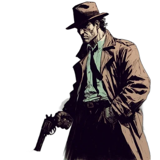 jacket, weapon, staff, hat, comic book art, concept art, cartoon, pixel art transparent PNG cut-out