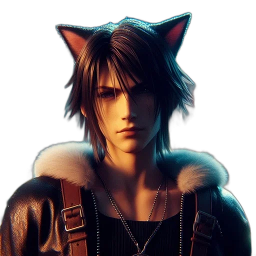 fantasy art, photorealistic, concept art, 3d render, man, cat, ears, stands transparent PNG cut-out