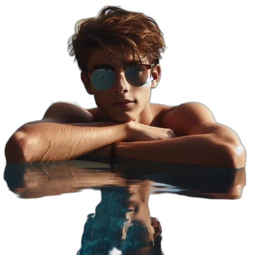 jacket, face, photorealistic, 3d render, underwater, young, man, leans transparent PNG cut-out