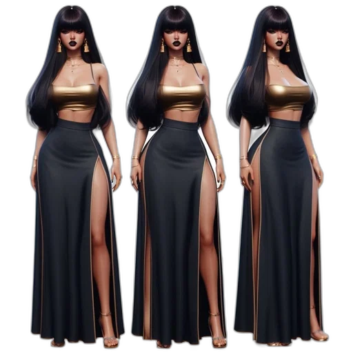 dress, concept art, 3d render, fantasy art, cartoon, earth tones, dark, golden transparent PNG cut-out