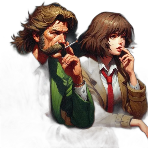 jacket, concept art, fantasy art, comic book art, pixel art, fog, fire, green transparent PNG cut-out