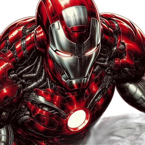 comic book art, concept art, red, iron, man, his, signature, silver transparent PNG cut-out