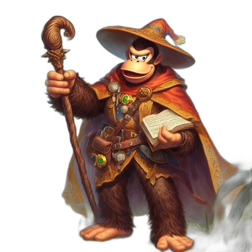 staff, fantasy art, concept art, pixel art, comic book art, anthropomorphic, gorilla, donning transparent PNG cut-out