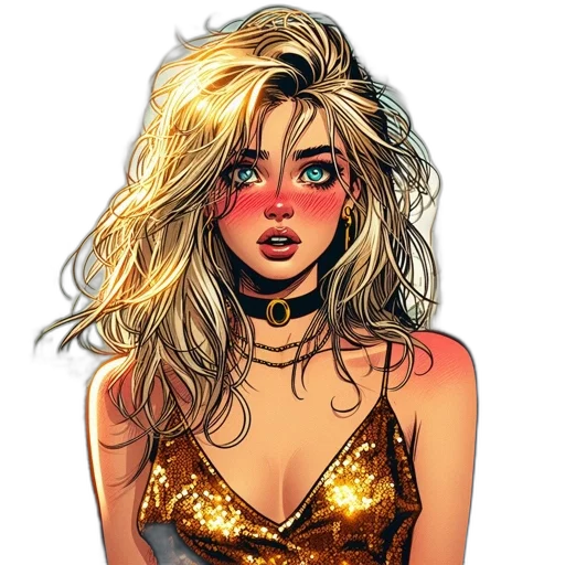 comic book art, concept art, cartoon, fantasy art, neon lights, golden, red, digitally transparent PNG cut-out