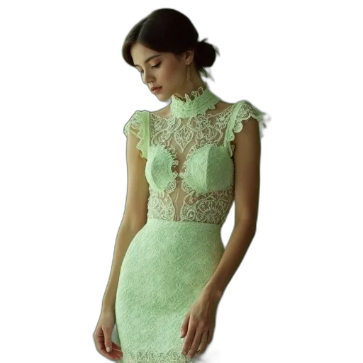dress, green, pastel, lace transparent PNG cut-out