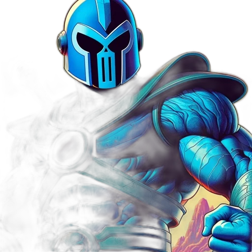 robot, mask, concept art, comic book art, fantasy art, 3d render, blue, armored transparent PNG cut-out