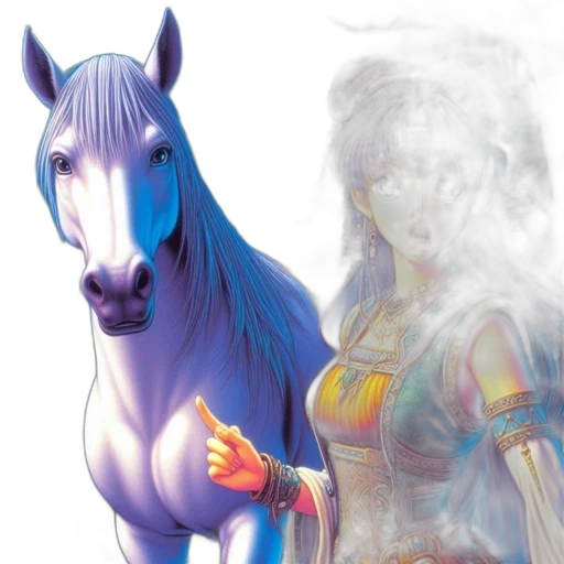 animal, fantasy art, concept art, vaporwave, photorealistic, pastel, blue, woman transparent PNG cut-out