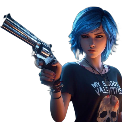 weapon, concept art, comic book art, cyberpunk, photorealistic, blue, animated, woman transparent PNG cut-out