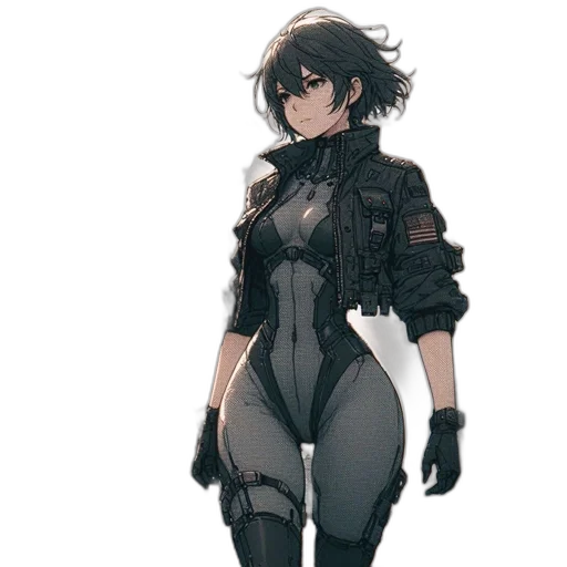 jacket, robot, dress, weapon, concept art, cyberpunk, anime, comic book art transparent PNG cut-out
