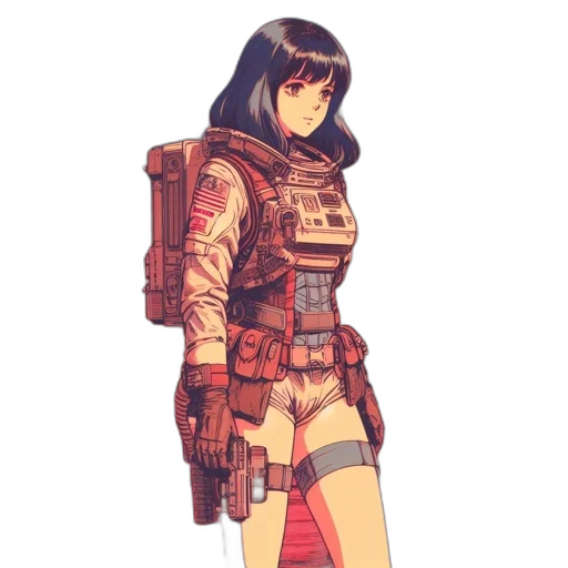 jacket, weapon, dress, robot, concept art, pixel art, cyberpunk, anime transparent PNG cut-out