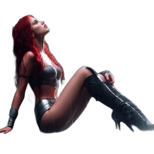 concept art, comic book art, cyberpunk, 3d render, red, woman, vibrant, hair transparent PNG cut-out