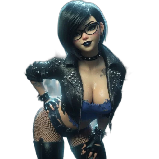 concept art, cyberpunk, 3d render, comic book art, gothic-styled, woman, stands, rainy transparent PNG cut-out