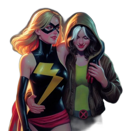 jacket, comic book art, concept art, neon lights, neon, two, female, superheroes transparent PNG cut-out