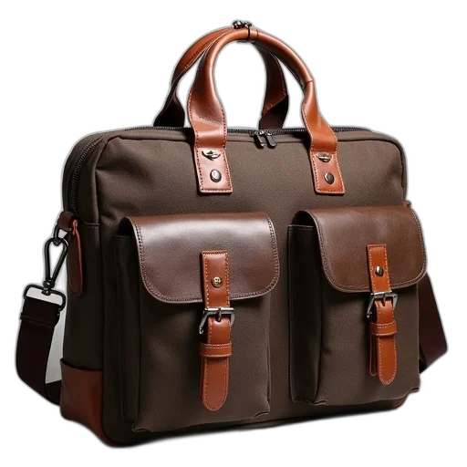 3d render, earth tones, men, canvas, briefcase, multi, pockets, travel transparent PNG cut-out