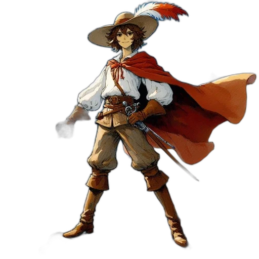 staff, hat, jacket, sword, concept art, fantasy art, pixel art, comic book art transparent PNG cut-out