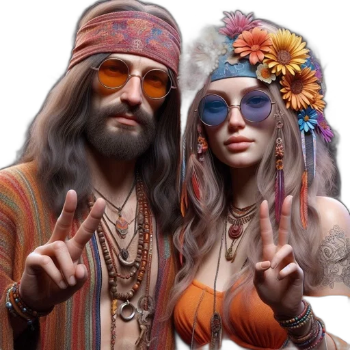 jewelry, hippie-inspired, couple, male, wearing, round, sunglasses, female transparent PNG cut-out
