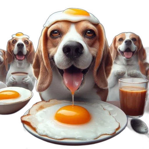 food, animal, photorealistic, beagles, surround, central, one, balancing transparent PNG cut-out
