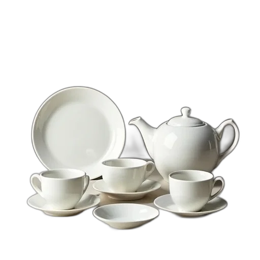 3d render, photorealistic, meigney, porcelain, five, piece, tea, set transparent PNG cut-out