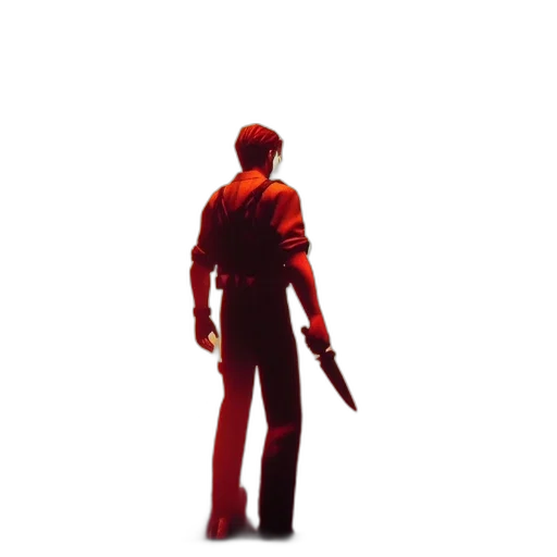 weapon, staff, sword, jacket, concept art, pixel art, 3d render, comic book art transparent PNG cut-out