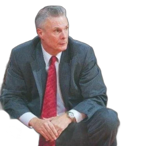 staff, man, suit, tie, sits, front, basketball, court transparent PNG cut-out