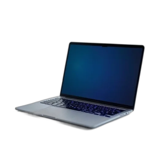 sleek, modern, silver, laptop, blue, light, keyboard, open transparent PNG cut-out