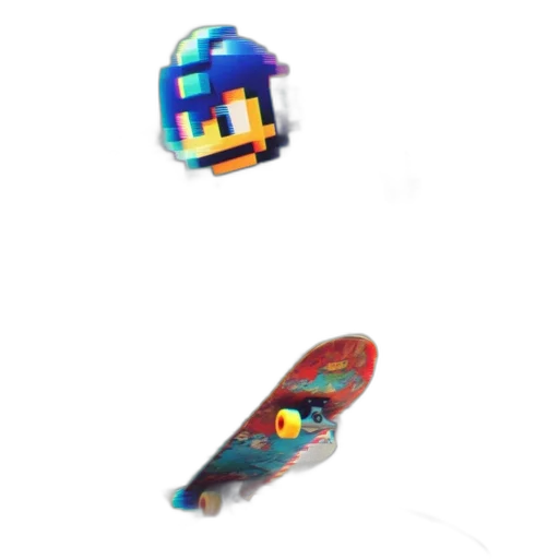 hat, shoes, weapon, robot, pixel art, concept art, 3d render, vaporwave transparent PNG cut-out