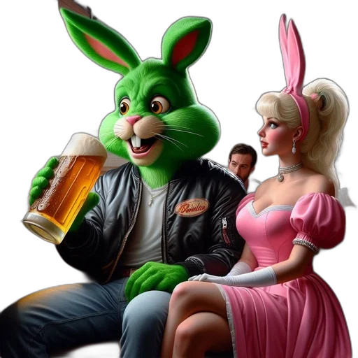 photorealistic, 3d render, fantasy art, concept art, neon lights, inside, diner, rabbit transparent PNG cut-out