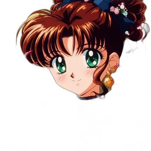 face, hair, jewelry, flower, anime, vaporwave, cartoon, pixel art transparent PNG cut-out