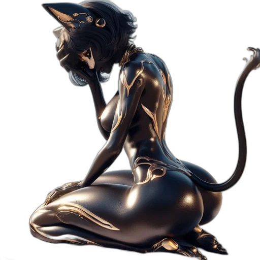 jewelry, mask, concept art, fantasy art, cyberpunk, 3d render, feline-humanoid, figure transparent PNG cut-out