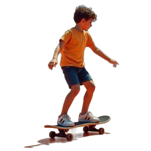 photorealistic, 3d render, concept art, oil painting, young, child, skateboarding, orange transparent PNG cut-out