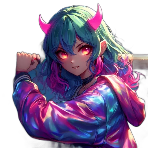 jacket, weapon, dragon, staff, anime, vaporwave, pixel art, cyberpunk transparent PNG cut-out