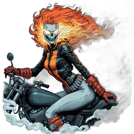 comic book art, concept art, fantasy art, fire, ghostly, figure, flaming, hair transparent PNG cut-out