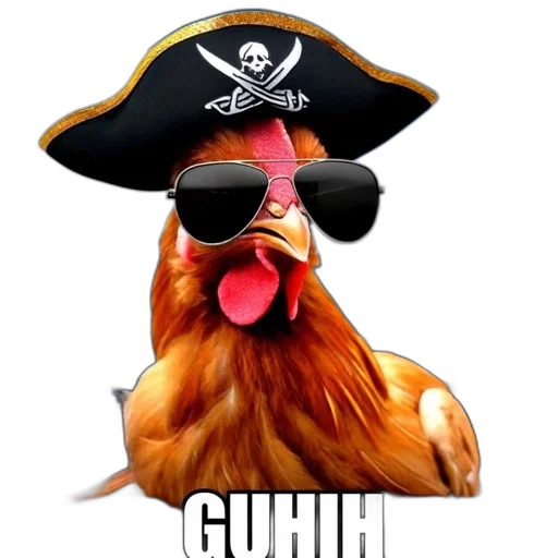 hat, 3d render, humorous, digital, artwork, features, pirate-themed, chicken transparent PNG cut-out