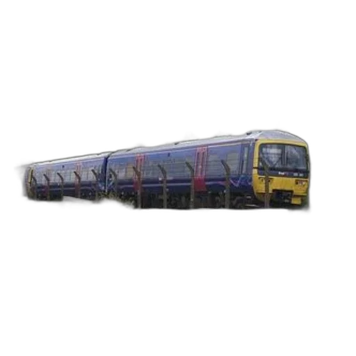 staff, 3d render, blue, yellow, train, traveling, tracks, surrounded transparent PNG cut-out