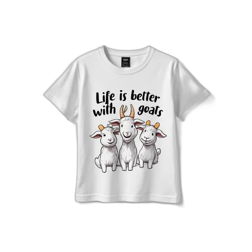 white, t-shirt, graphic, design, featuring, three, cartoon, goats transparent PNG cut-out