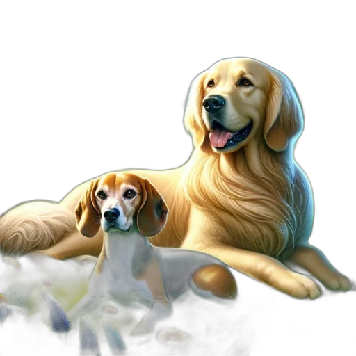 animal, photorealistic, oil painting, watercolor, concept art, fog, golden, retriever transparent PNG cut-out