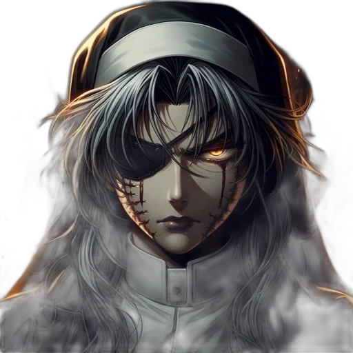 face, mask, hat, anime, concept art, fantasy art, comic book art, monochrome transparent PNG cut-out