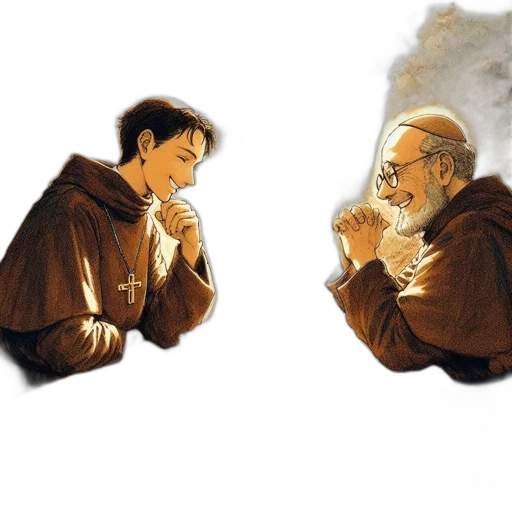 concept art, watercolor, comic book art, pixel art, fire, fog, two, monks transparent PNG cut-out