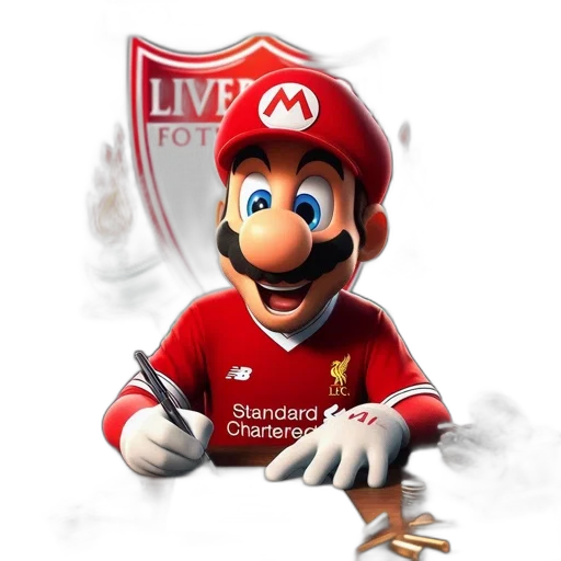 3d render, concept art, cartoon, photorealistic, mario, clad, liverpool, jersey transparent PNG cut-out