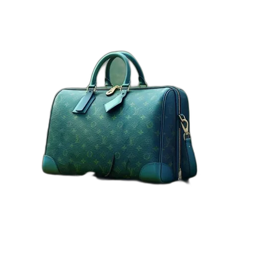 3d render, photorealistic, green, blue, turquoise, handbag, monogram, pattern transparent PNG cut-out