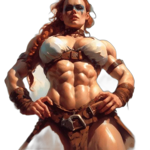 concept art, fantasy art, comic book art, cyberpunk, fierce, muscular, woman, fiery transparent PNG cut-out