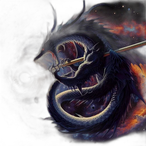 dragon, creature, mask, staff, fantasy art, concept art, watercolor, photorealistic transparent PNG cut-out