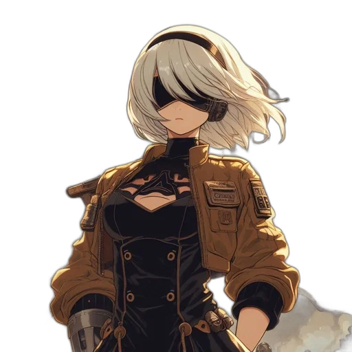 jacket, weapon, staff, mask, concept art, pixel art, fantasy art, cyberpunk transparent PNG cut-out