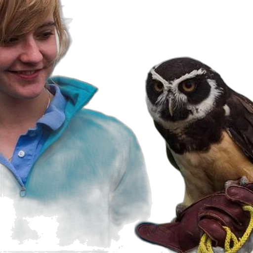animal, photorealistic, concept art, woman, blue, jacket, holds, owl transparent PNG cut-out